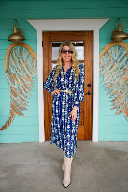 Navy Ava Ikat Stripe Dress