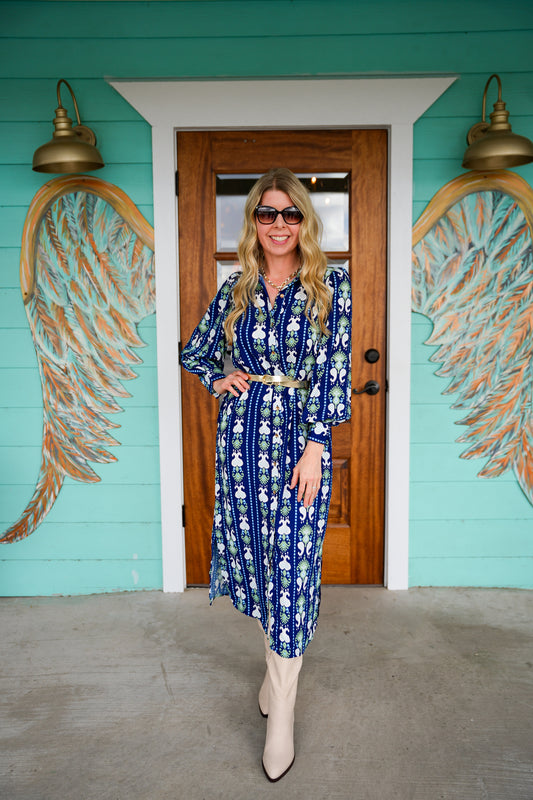 Navy Ava Ikat Stripe Dress