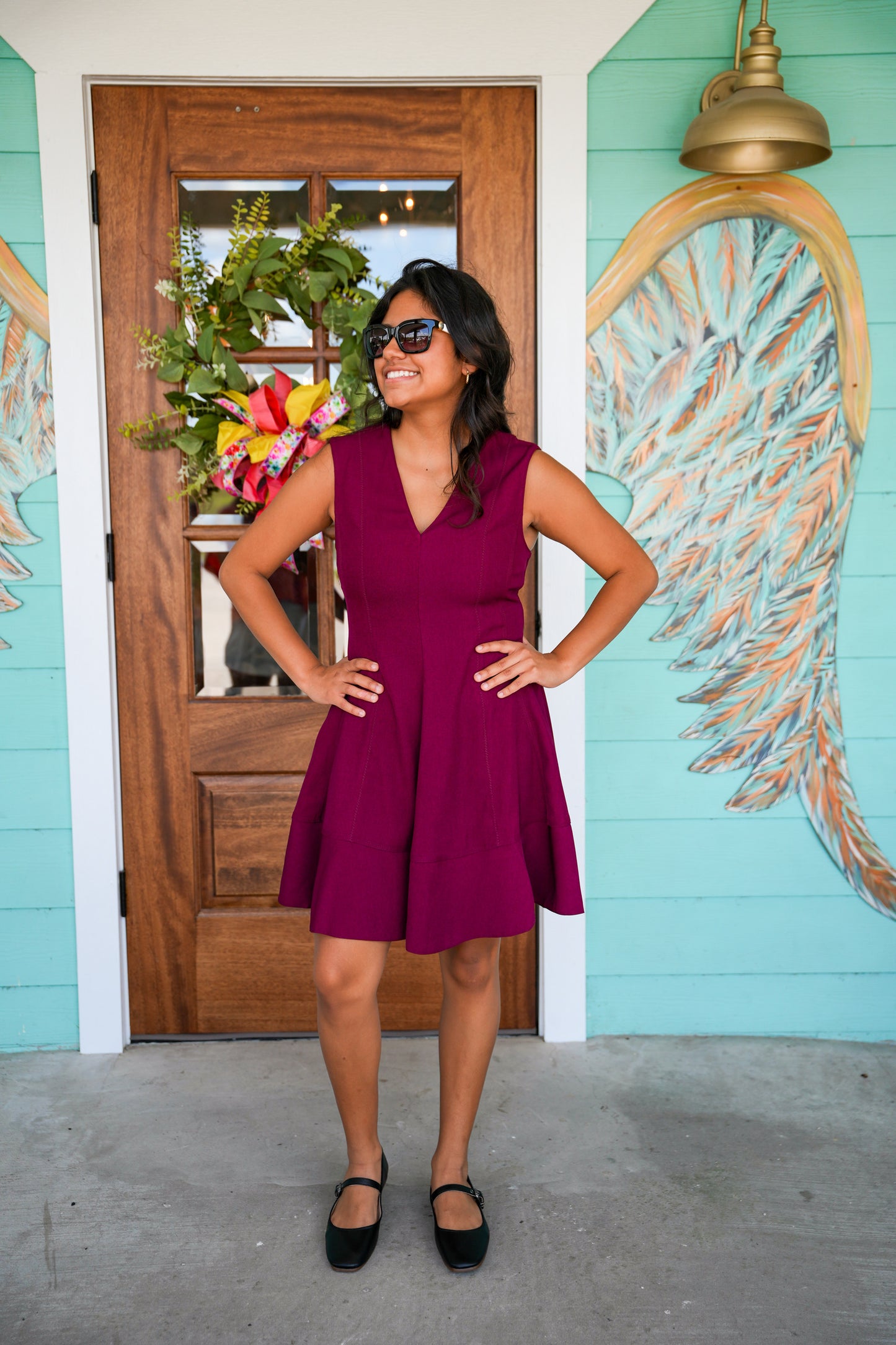 Burgundy V-Neck Mini Dress