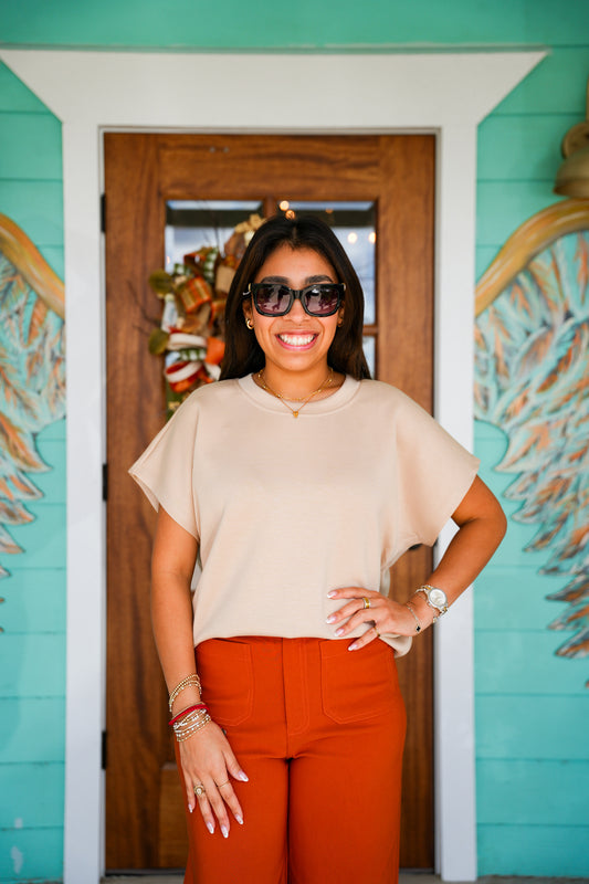Taupe Round Neck Knit Top