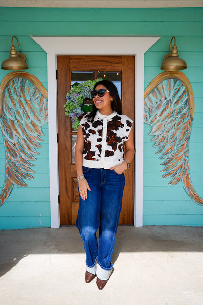 Queen of Sparkles Sequin Cow Print Top
