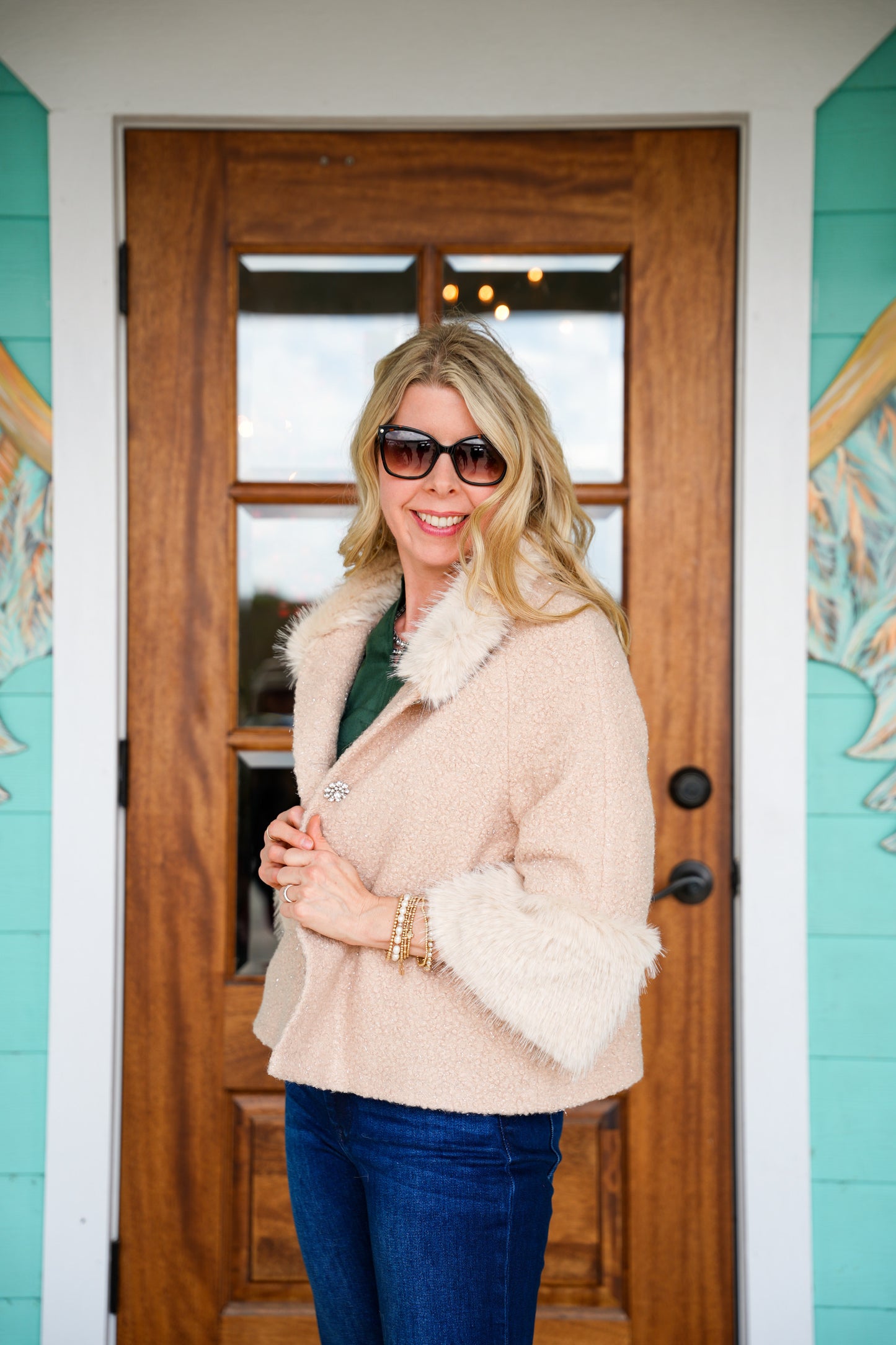 Ivory Boucle Fur Trim Jacket