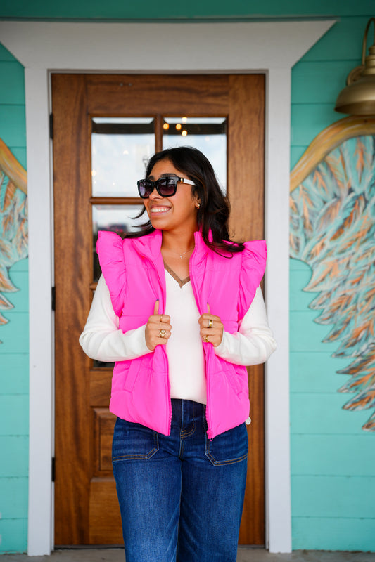 Pink Lile Ruffle Quilted Vest