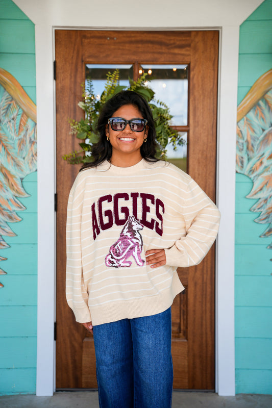 Queen of Sparkles Texas A&M Stripe Vintage Sweater