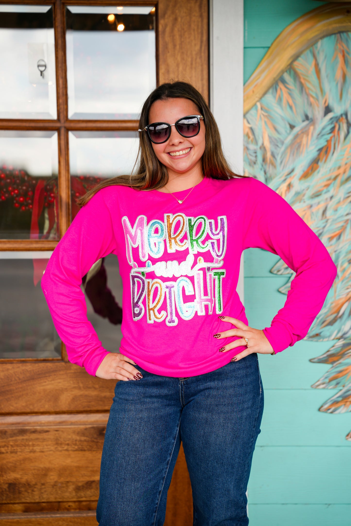 Merry & Bright Sequin Heliconia LS Tee