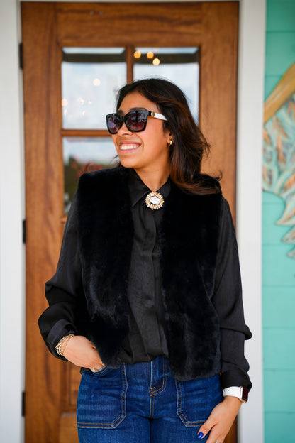 Black Faux Fur Vest