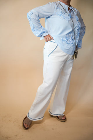 Risen Cream TC HR Blue Embroidered Denim