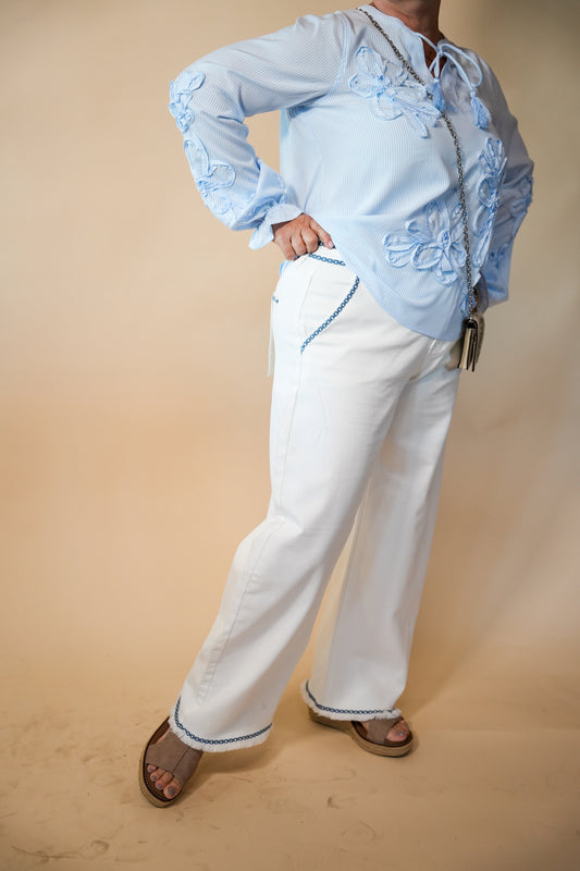 Risen Cream TC HR Blue Embroidered Denim