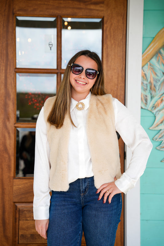 Beige Faux Fur Vest