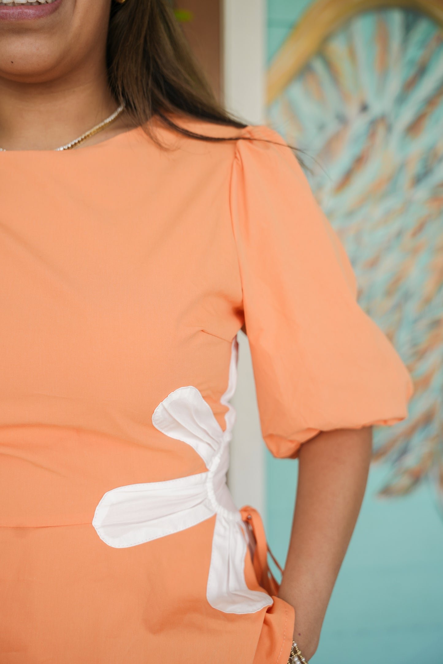 Tangerine Daisy Color Block Top