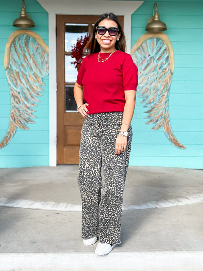 Leopard Print Denim Pants