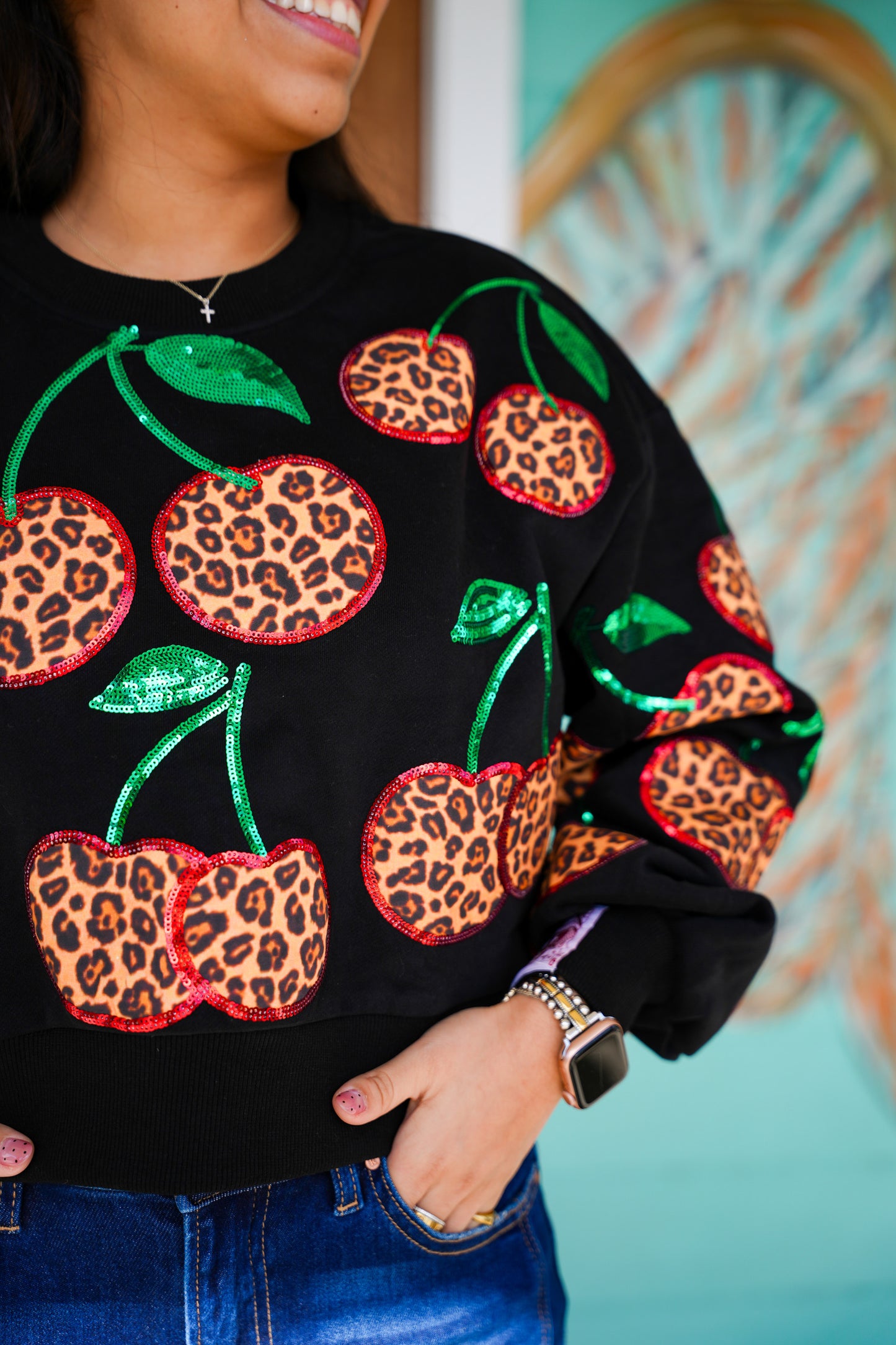 Queen of Sparkles Leopard Cherry Sweatshirt