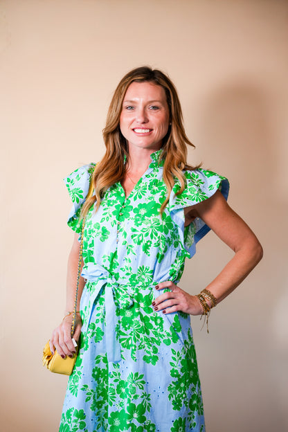 Blue & Green Eyelet Maxi Dress