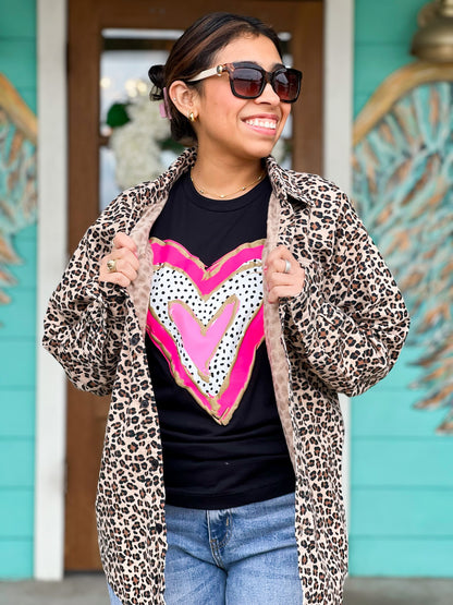 Leopard Print Heart Love Button Down