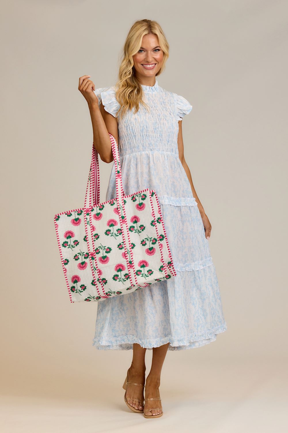 PEONY BLOCK PRINT TOTE