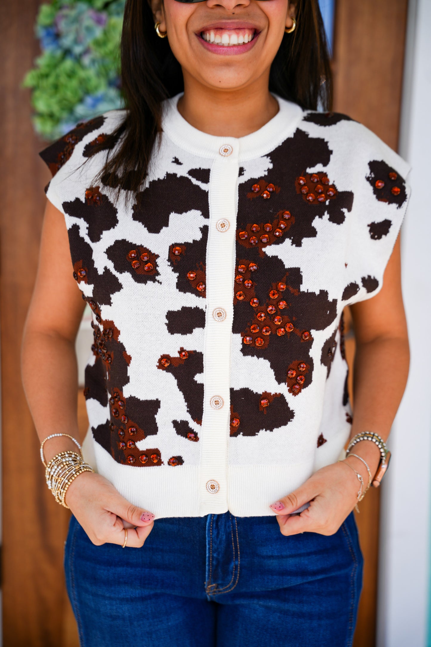Queen of Sparkles Sequin Cow Print Top