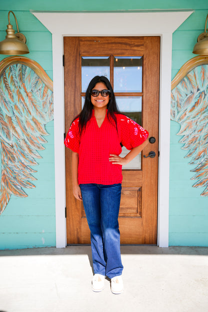 Layerz Red Embroidered Havannah Top