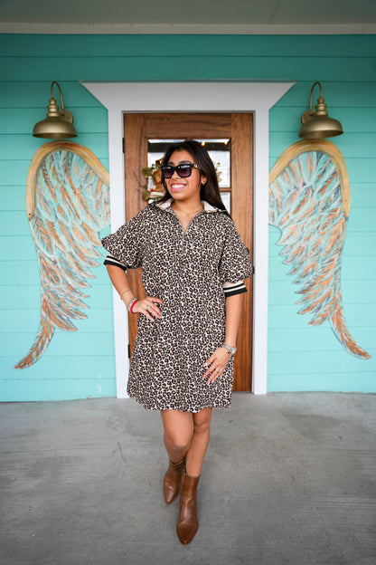 Taupe Leopard Zipper Detail Dress