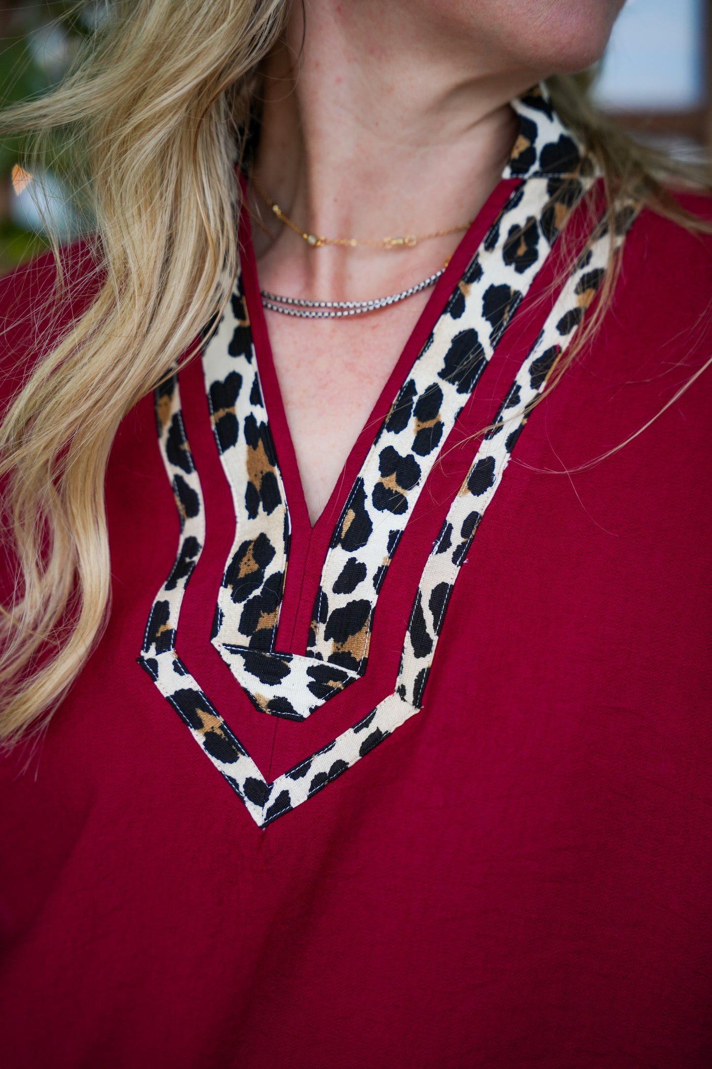 Garnet Leopard Trim Dolman Top