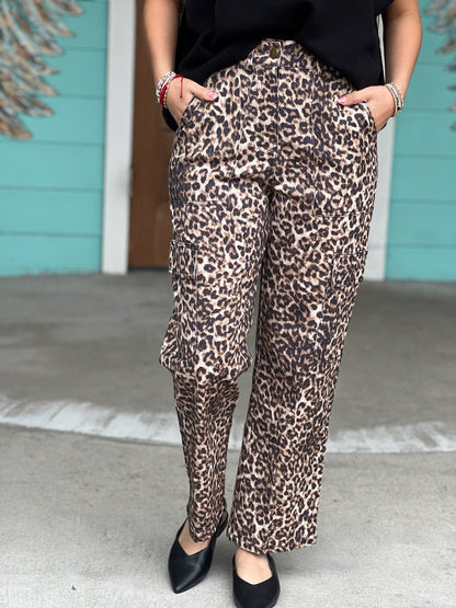 Savanna Leopard Crop Cargo Pants