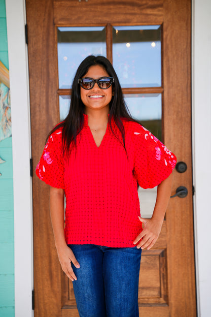 Layerz Red Embroidered Havannah Top