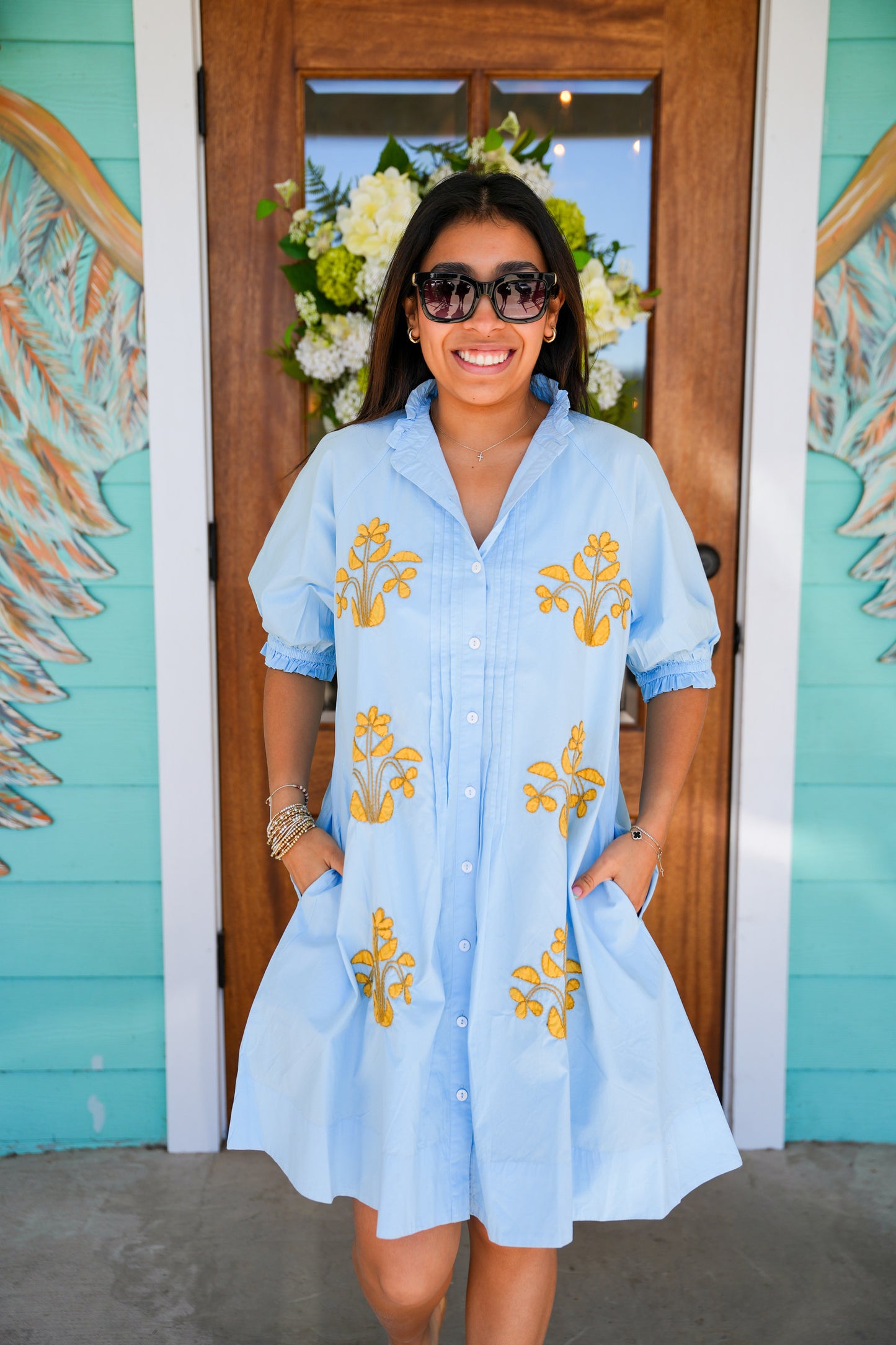 Uncle Frank Blue Block Embroidered Dress