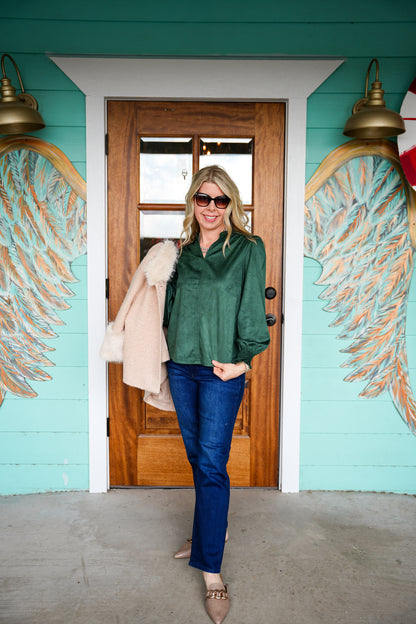 Ivy Jane Hunter Green Suede LS Top