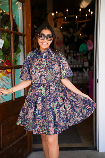 Navy Wild Jungle Print Dress
