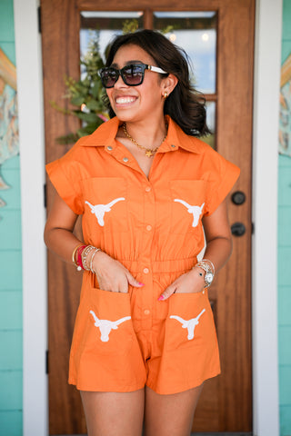 Queen of Sparkles Texas Longhorn Pocket Romper
