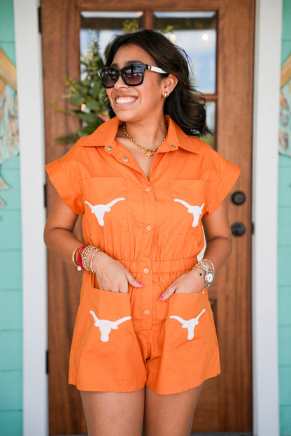 Queen of Sparkles Texas Longhorn Pocket Romper