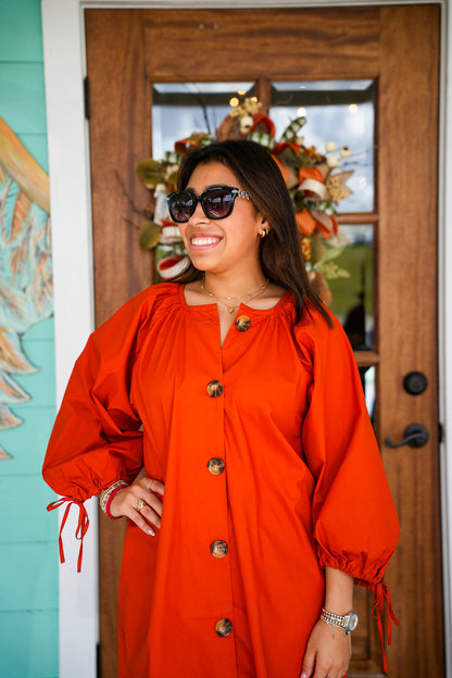 Pheebes Button Dress Rust