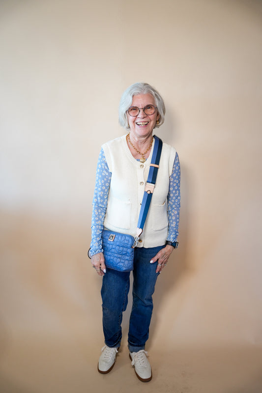 Blue Daisy Mesh Print Top