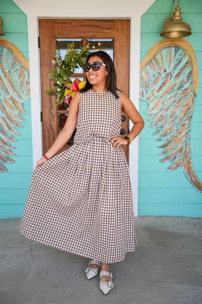 Mocha Gingham Sleeveless Top