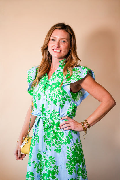 Blue & Green Eyelet Maxi Dress