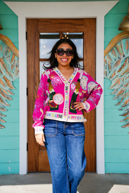 Queen of Sparkles NYE Hot Pink Icon Cardigan