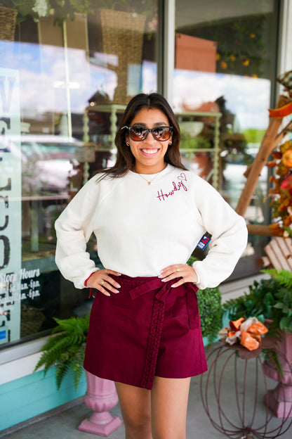 Wine Skort Braid Trim Detail