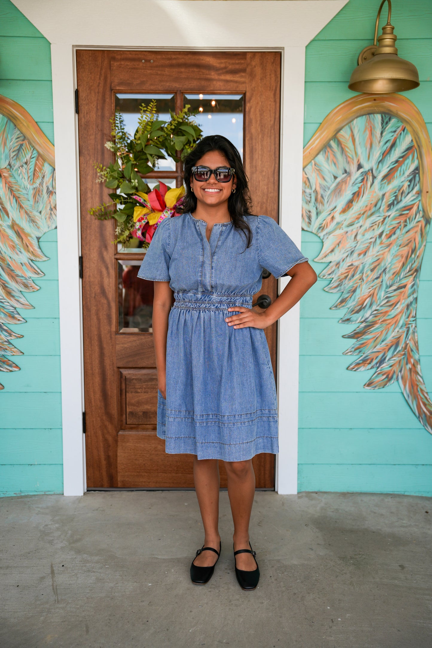 Washed Denim Short Sleeve Dress