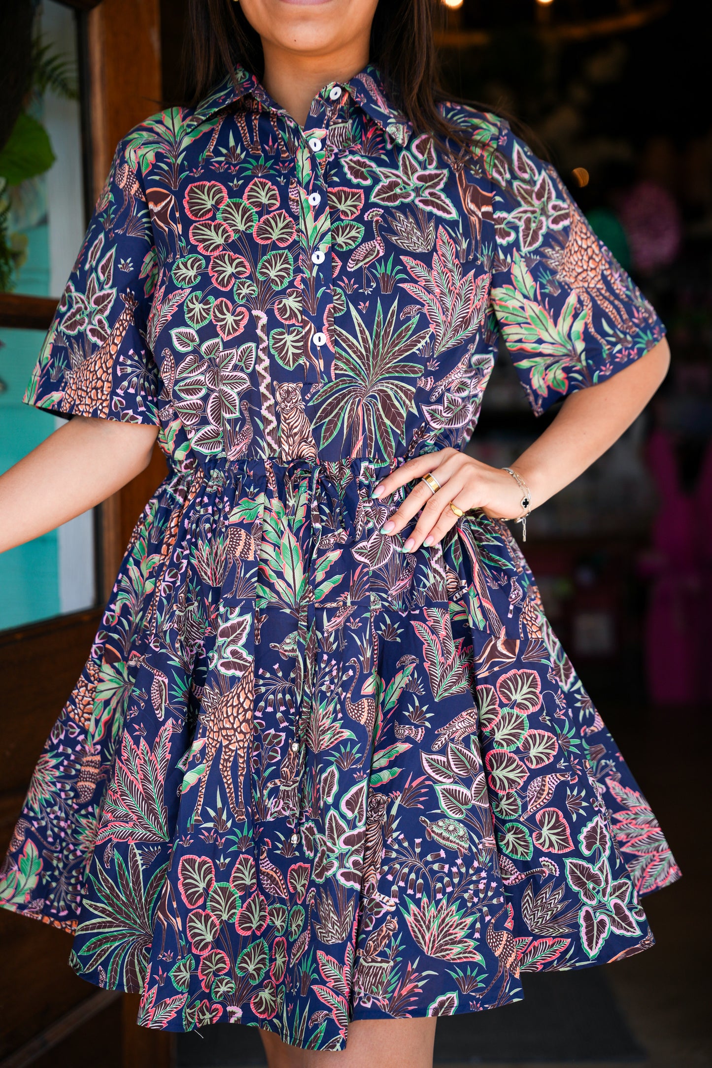 Navy Wild Jungle Print Dress
