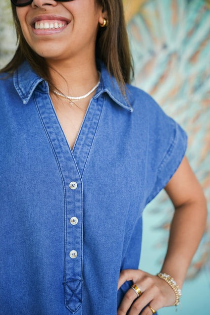 Denim Dress Button Flair Detail