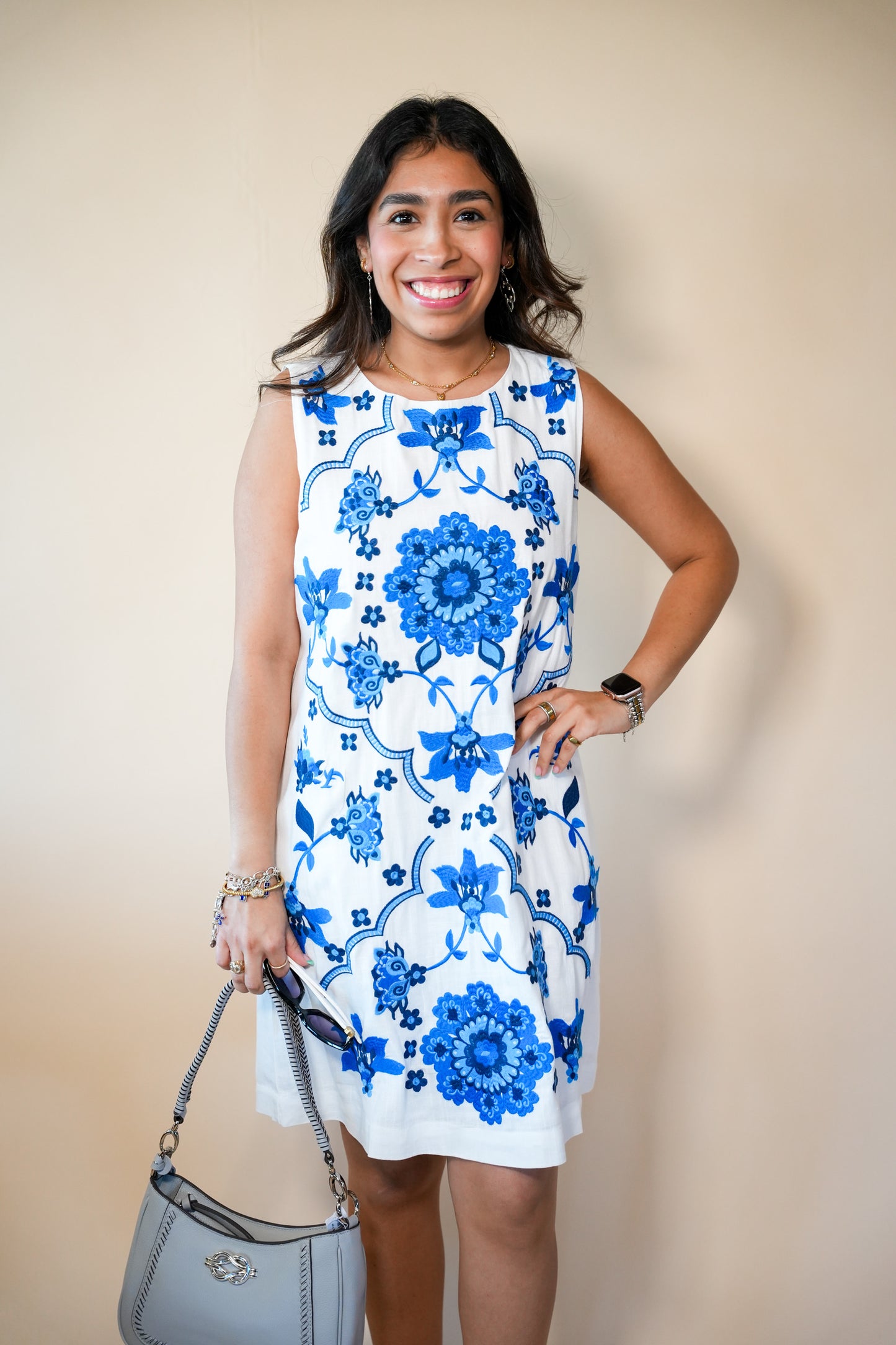 THML Blue Embroidered Sleeveless Dress