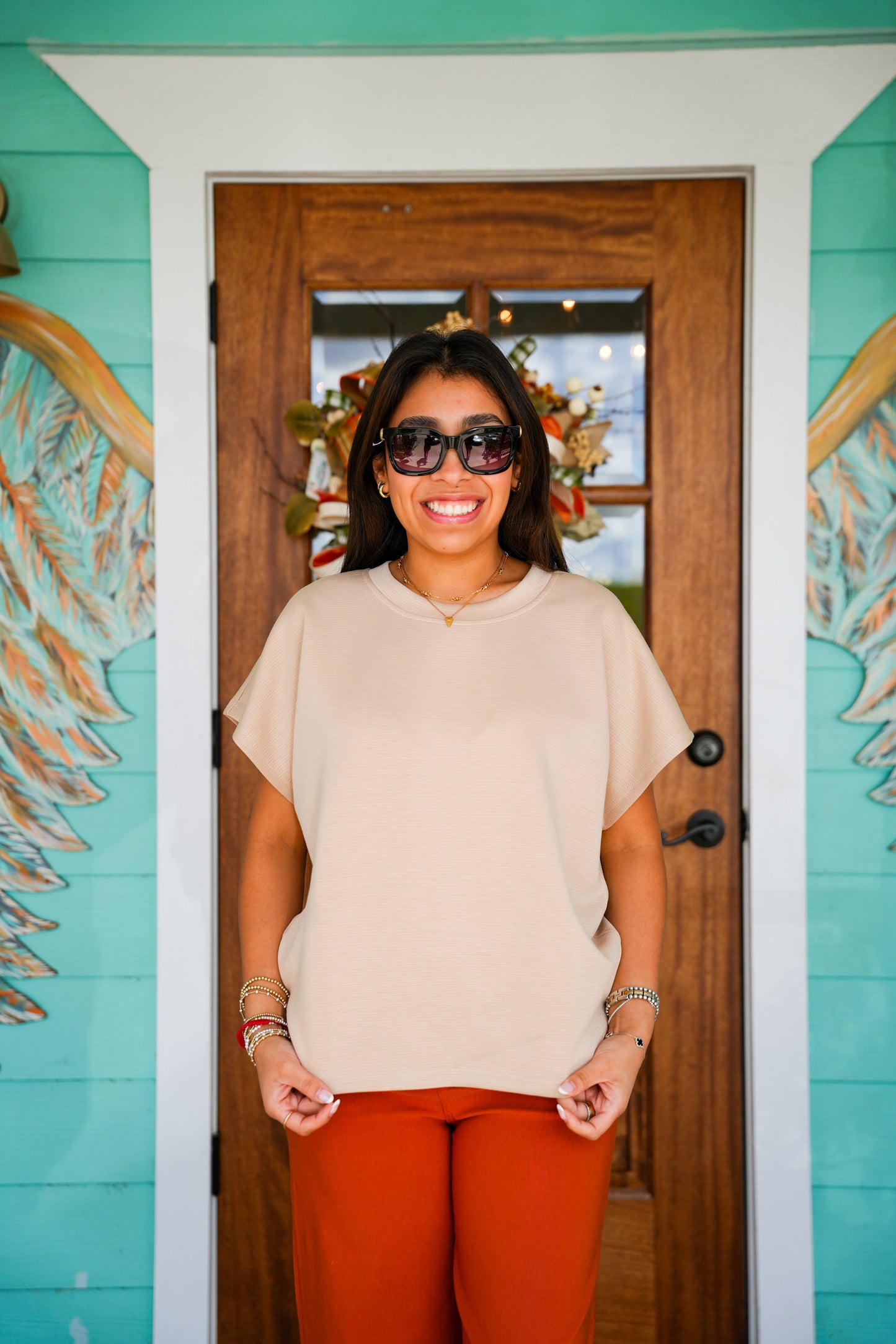 Taupe Round Neck Knit Top