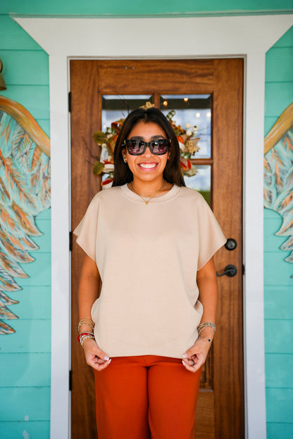 Taupe Round Neck Knit Top
