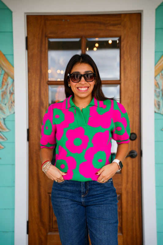 Magenta & Green Floral Sweater Top