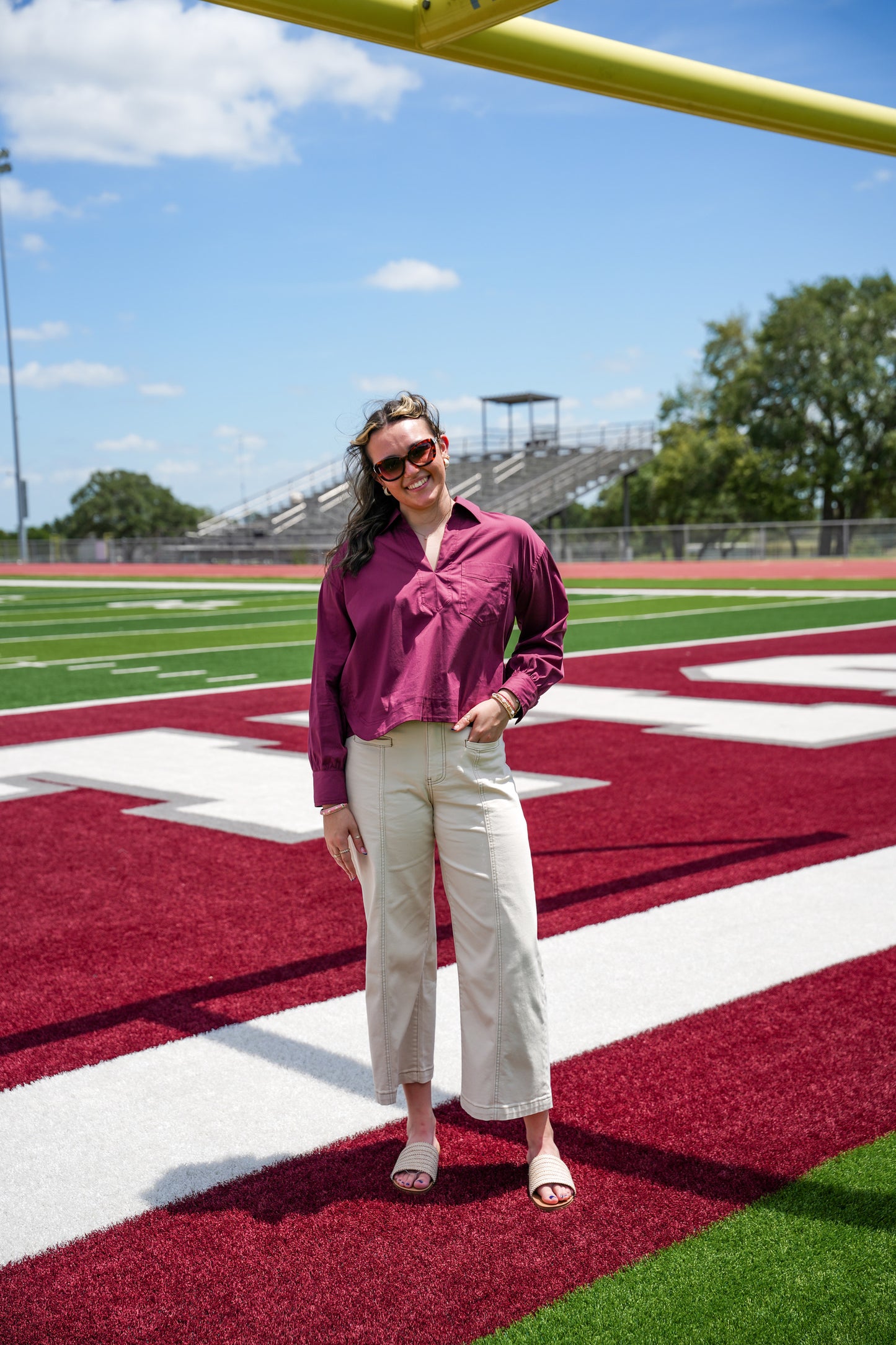 Wine Long Sleeve V-Neck Top