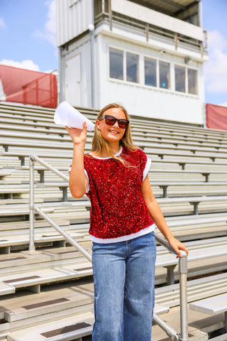Burgundy & White Sequin Top