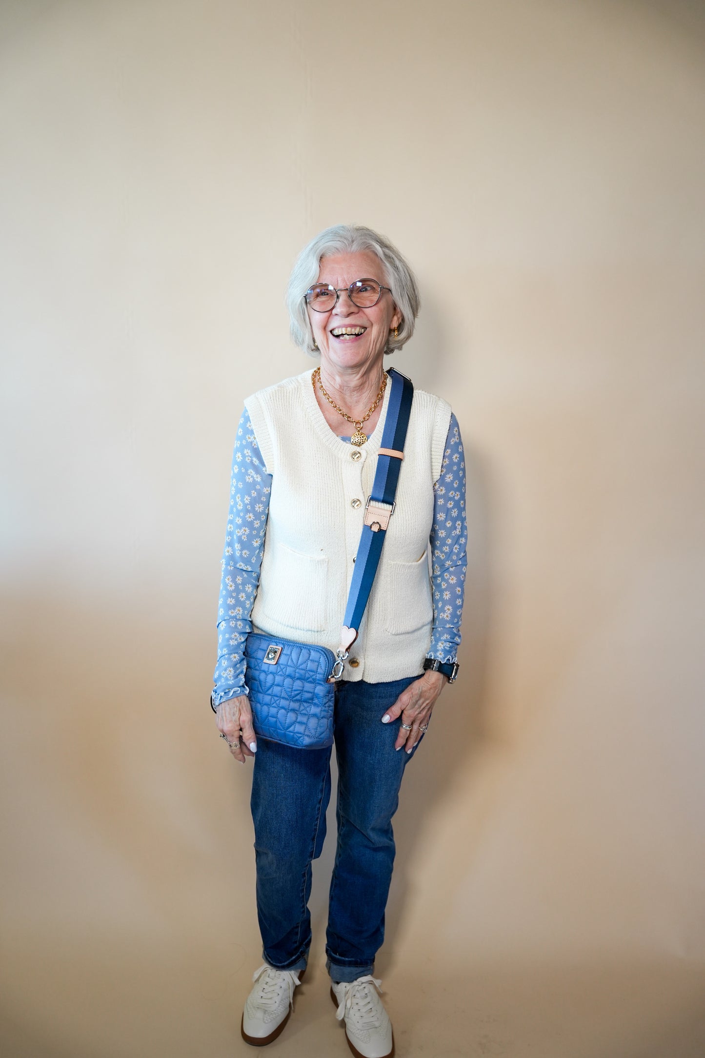 Blue Daisy Mesh Print Top