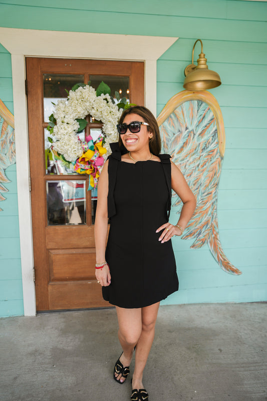 Black Bow Neckline Mini Dress