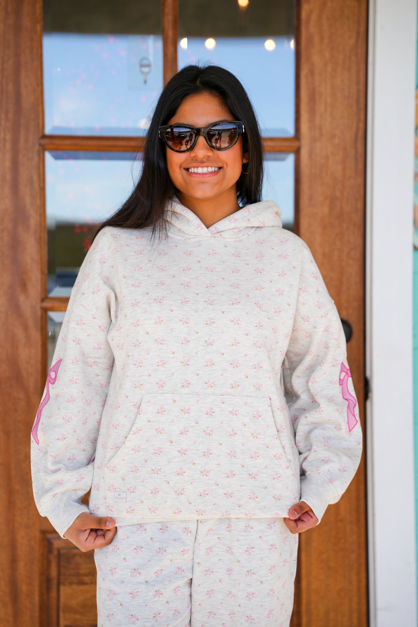 Alice Pink Bow Floral Hoodie