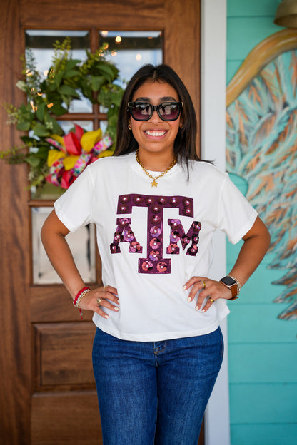 Queen of Sparkles Texas A & M Sequin Logo Tee