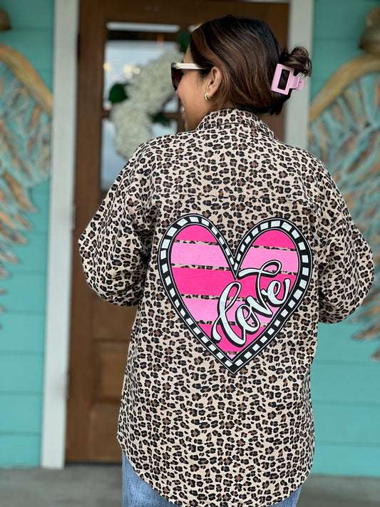 Leopard Print Heart Love Button Down